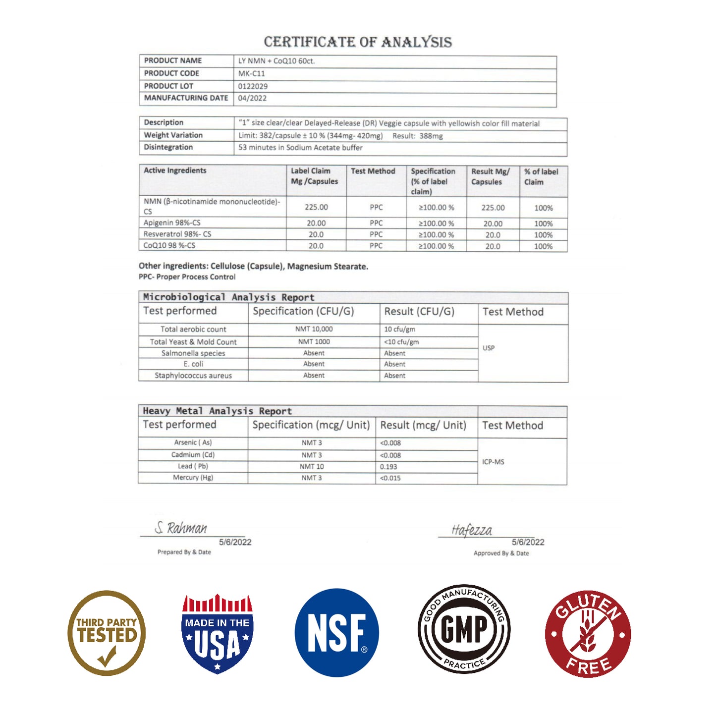 LUXIVI NMN, 225mg/cap, 1 bottle, 60caps